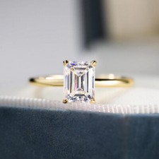 2Ct Emerald Cut White Diamond Solitaire Engagement Ring 14K Yellow Gold Finish