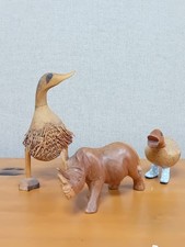 DCUK Wooden Duck Ornament 11cm  With 2 Other Wooden Animal Figures.