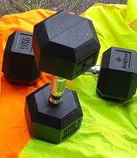 BodyMax  2 x 9kg Hex Ergo grip dumbbell weights, rubber coated, gym fitness, VGC