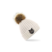 BRITISH SHORTHAIR CAT EMBROIDERED POM POM BEANIE UNISEX ONE SIZE WITH GIFT BOX