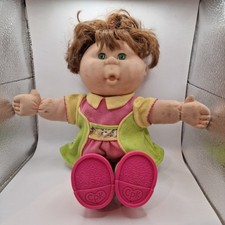 CABBAGE PATCH KIDS 1991 Toy Brown Yarn Hair Green Eyes Dress Vintage Hasbro Teal