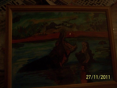 Hippos framed watercolour