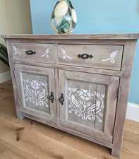 Distressed floral wood cabinet - floral,
