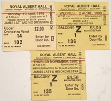 JAMES LAST & ORCHESTRA 3 TICKETS for ROYAL ALBERT HALL, LONDON, 1978, 1980, 1981
