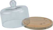 Rotating Cake Stand with Lid - Wood and Glass Dessert Plate Dome Serving