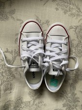 Kids Converse Real Leather All Star Trainers  White With  Logos Size 10