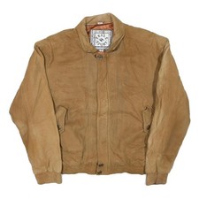 PELLE SPORT Mens Beige Leather Bomber M Jacket Zip Plain Casual Retro