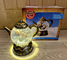 Robins In Teapot Light Up Swirling Snow Globe Water Spinner Christmas Decoration
