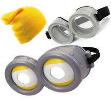 Minion Figures Circular Goggles Glasses + Kids Adult Yellow Beanie Hat Unisex