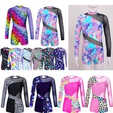 Kids Girl Long Sleeve Gymnastics Jumpsuit Ballet Dance Leotard Unitard UK