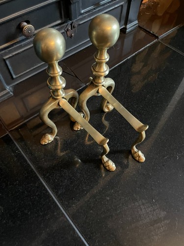 Pair vintage brass fire - vintage,