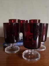 Set of 4 Vintage Luminarc Ruby Red Cavalier Short Stem Glasses French 60s 70s