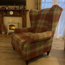 NEXT GRANDE Sherlock Versatile Check Stirling Red Highback Armchair RRP £699