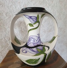 Black Ryden - Two Handled Vase - white rose pattern - Moorcroft 