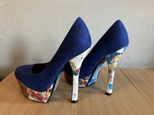 Alice In Wonderland Decorated High Heel Platform Blue Shoes Odeon Size 5