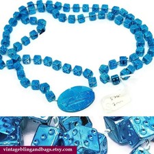 85cm 1980s vintage blue necklace, Las Vegas Rio casino Mardi Gras Dice Beads