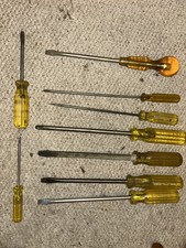 Bundle of 9 x Vintage Screwdrivers, Yellow Handles. Stanley, Steadfast, etc.