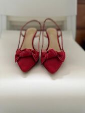 Lisa Kay red suede slingback shoes with bow and white stitch detail