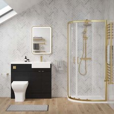 Complete 1100mm Black Vanity WC Unit Brass Offset Quad Shower Suite LH 1200x900