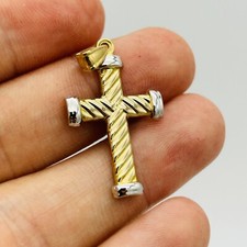 9ct Real Gold Ribbed Cross Large Pendant Only Solid GOLD 1.2GR New 18mmx28mm