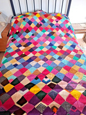 A Pretty, Hand-Knitted, Patchwork Bedspread/ Throw. Approx. 78" x 84"