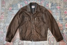 Vtg Levi's White Tab Brown Leather Trucker Jacket Coat M