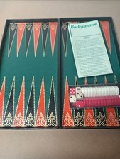 Vintage Travel Backgammon Set Brown Faux Leather Carry Case