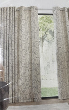 NEXT SCION LIVING Xtra Wide Abstract Ivory Epsilon Eyelet Curtains-228cm X 229cm