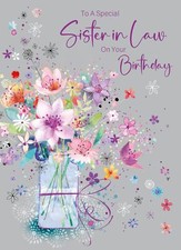 Birthday Card Sister In Law - Female Foil Finish Cherry Orchard 125mm x 174mm