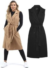 Womens Duster Gilet Long Jacket Sleeveless Waistcoat Camel Size 14 12 10 8 16