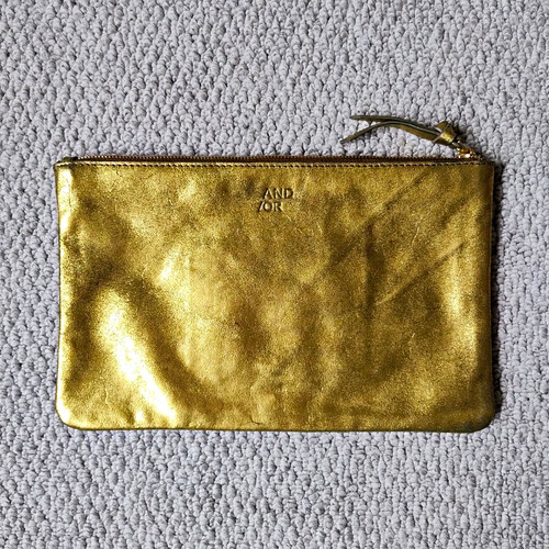 Gold leather clutch - , handbag