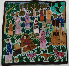 Vintage French Embroidered  Art Scene Home Decor Wall Hanging Tapestry 71x70 cm