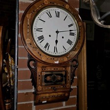 A 19th-Century American Walnut & Marquetry Drop Dial Wall Clock 8-Day Movement