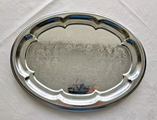 Silver Coloured Decorative Tray With Patterned Edge , Vintage