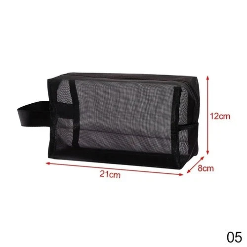 Black mesh zip makeup bag - mesh,