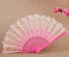Spanish Style pink lace print  Folding Hand Held  Dance Party Wedding