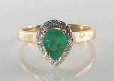 DIVINE 9K 9CT GOLD COLOMBIAN EMERALD DIAMOND PEAR ART DECO INS RING 