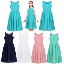UK Girls Kids Princess Sleeveless Pleated Chiffon Pageant Birthday Gown Dress 