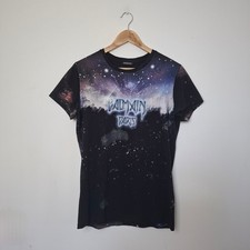 BALMAIN PARIS Galaxy Print Solar System Logo Print Black T Shirt Size Small