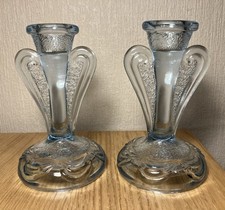 Pair Vintage 1930s Blue Glass