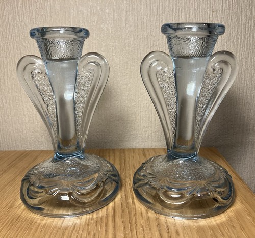 Pair vintage 1930s blue glass - pair,