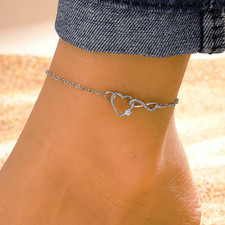 Infinity Heart Anklet – Gold/Silver Chain Rhinestone Foot Jewellery for Women