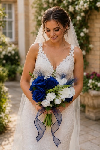 Royal blue white bridal - white,