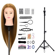 24 inch 50% Real Hair Training Head Mannequin Doll+Braid Tool Sets+Tripod Holder