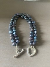 Ladies Blue Fresh Water Pearl Bracelet (double band) with silver Heart Charm.