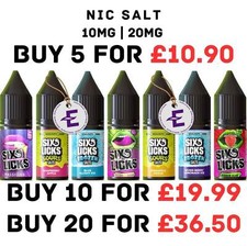 Six Licks e liquid 10/20 mg Vape Juice 10ml Pod Kit Nic Salts 50/50 VG/PG BULK