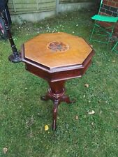 Antique Victorian sewing work table, trumpet shaped, octagonal, divided interior