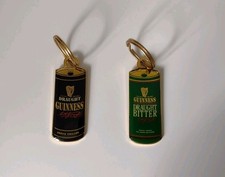 Two Vintage 1990s Guinness Draught Bitter Beer Can Metal Keyrings, Unused, VGC