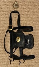 Vintage Black English Leather Small Pony Size Driving Bridle - Brass Furnishings