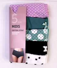 Ex M & S Ladies 5 Pack Supersoft Cotton Lycra Midis Briefs Knickers Size 14